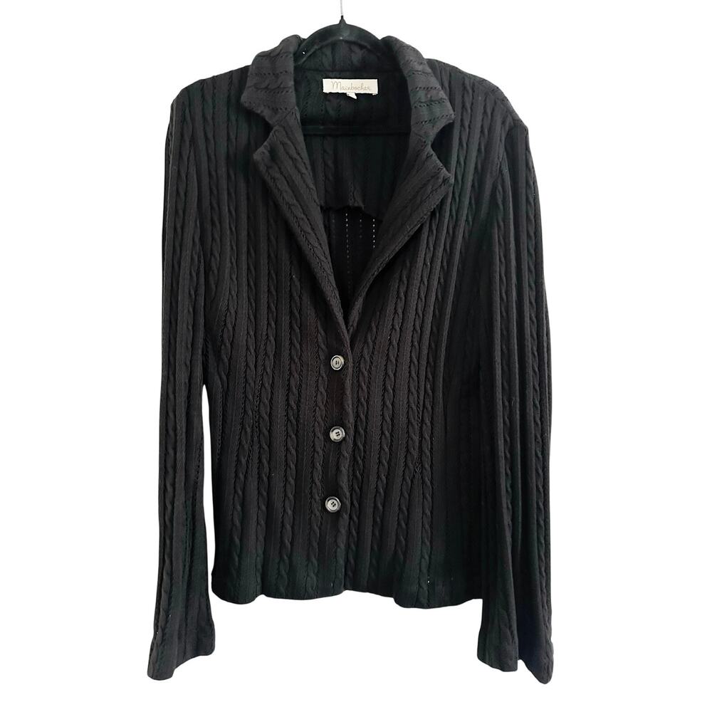 MAINBOCHER Vintage Cable Cotton Knit Cardigan Sweater Black CBK Cottage - Sz XL